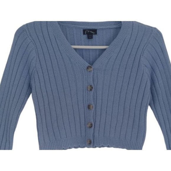 Art Class Blue Ribbed V Neck Long Sleeve Button Up Cardigan Sweater, L(10/12). - Picture 4 of 7